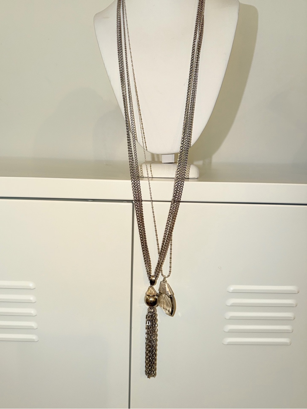 Two Long Silver-Tone Necklace with Pendant